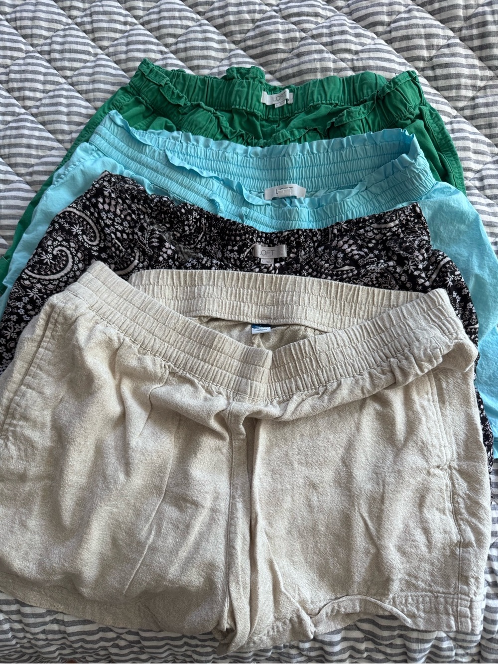 LOFT & Old Navy Women's Shorts Bundle — Cream, Black Paisley, Aqua, Green